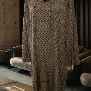 Tan & Black Print Midi Dress